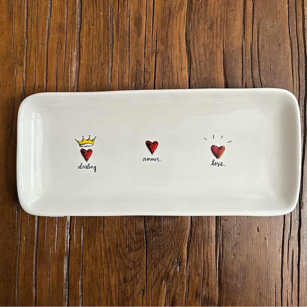 Rae Dunn Darling Amour Love Script Heart Crown Trinket Tray